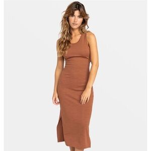 Roxy XS Ribbed Cutout Midi Dress Brown NWT Sleeveless Bodycon